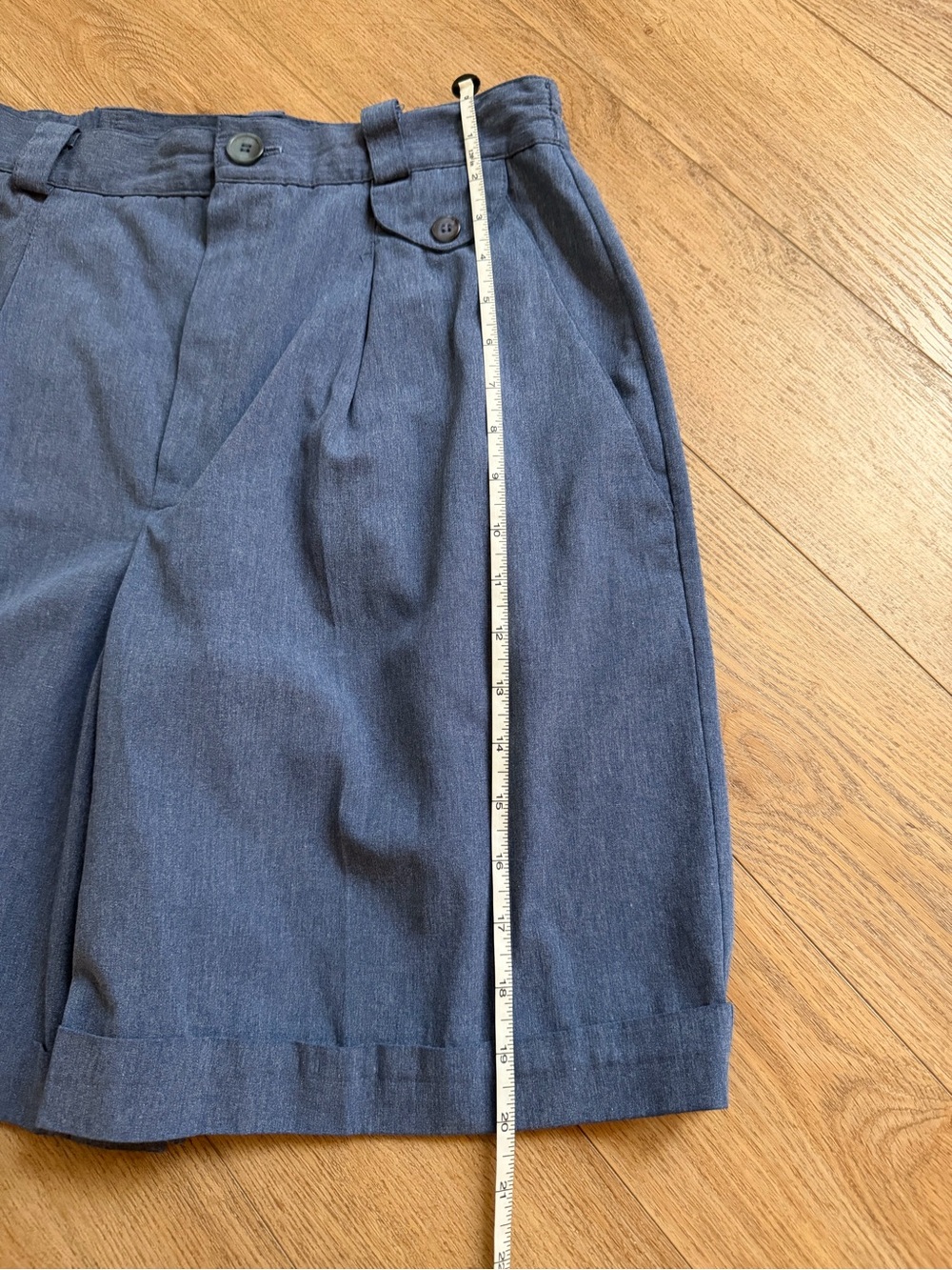 Vintage 90s Pleated HighWaisted Trouser Shorts Blue 30” Waist belt loop pockets - Picture 9 of 15